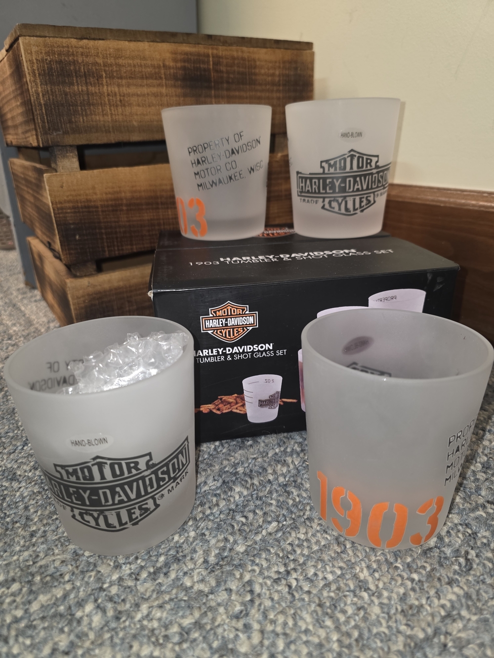 Harley-Davidson Frosted Tumbler Glass Set Of 4